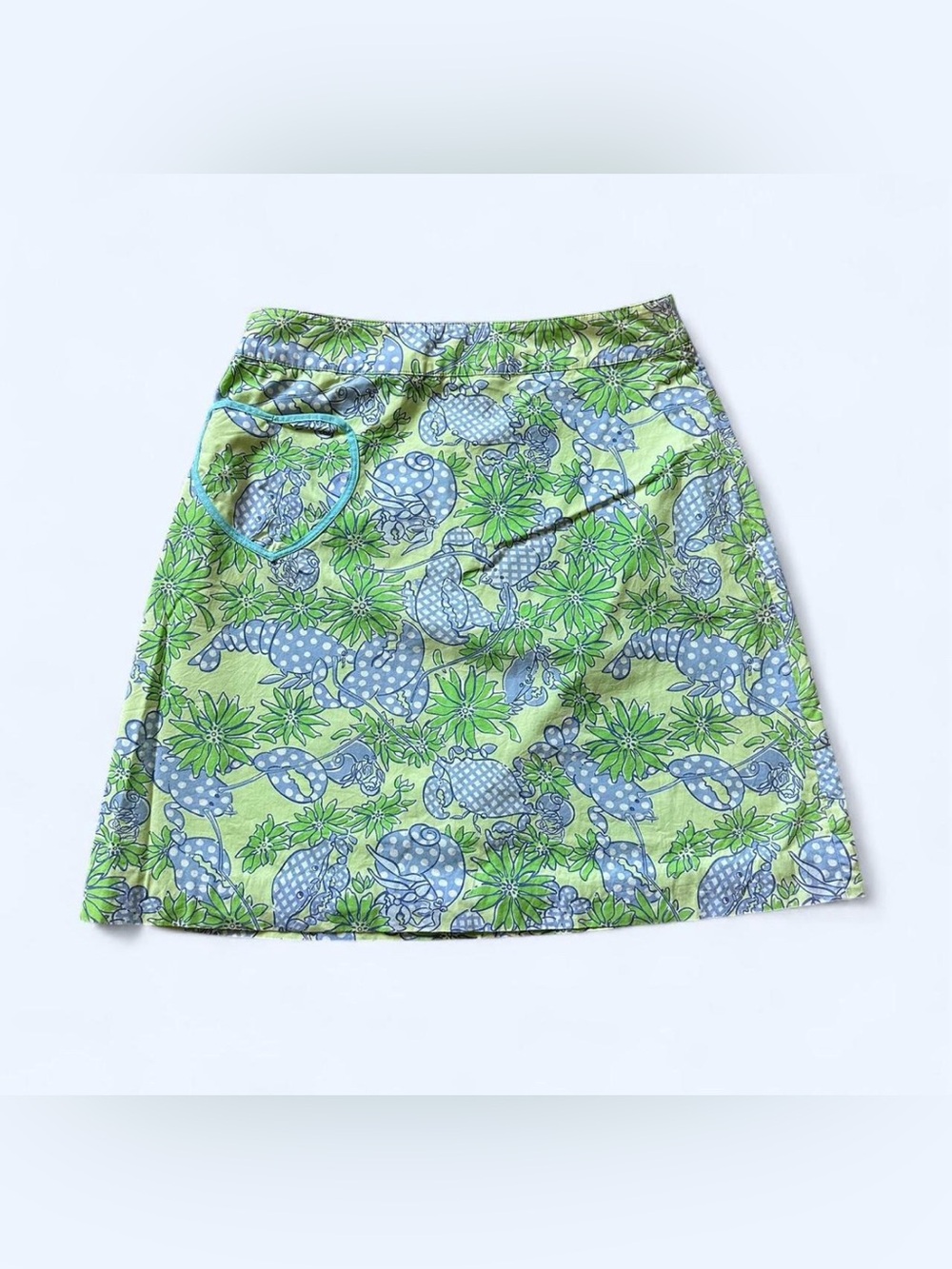 Vintage white label Lilly Pulitzer Green crustacean print skirt heart pocket